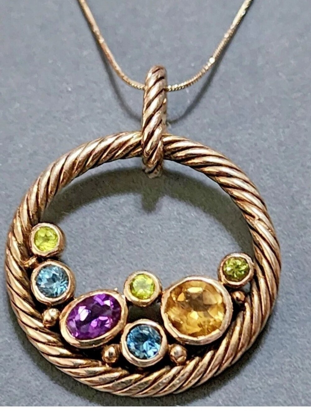 Gold Over Sterling Multi gemstone Pendant  and chain